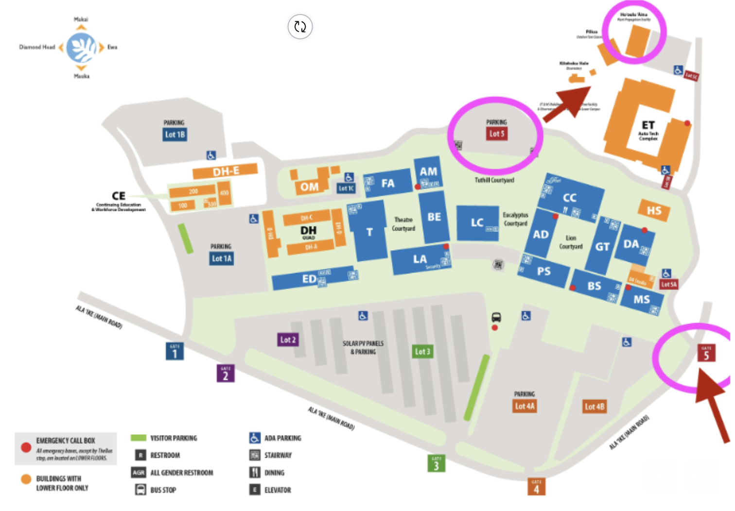 Meet at Parking Lot 5 close to the garden under the Lonomea tree. 